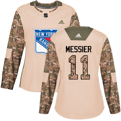 Adidas Rangers #11 Mark Messier Camo Authentic Veterans Day Women's Stitched NHL Jersey - Click Image to Close